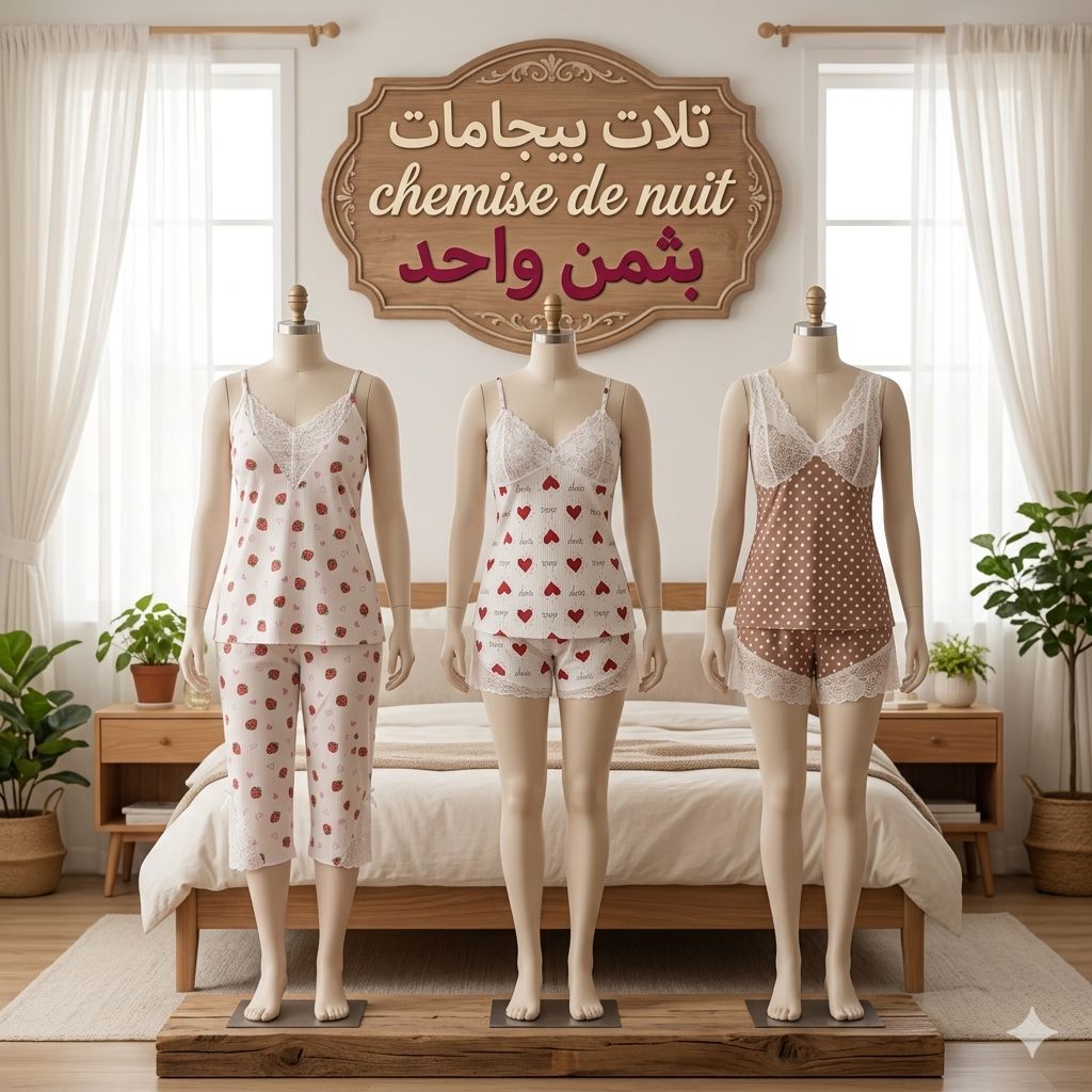 ✨ 3 بيجامات أنيقة بثمن واحد! ✨ راحة، أناقة، وثمن ما يتفوتش 💖